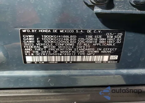 2025 Honda Hr-V Sport z USA, uszkodzony, nr VIN 3CZRZ2H50SM789012